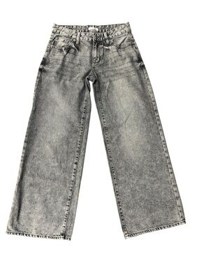 S.O.N.G. Wide Leg Cropped Jeans Gray Acid Wash Size 3/26 Y2K Baggy Denim